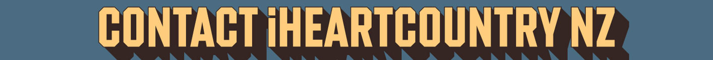 Yellow text with dark brown drop shadow saying "Contact iHeartCountry NZ" on blue background